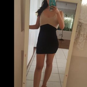 Beige and black dress